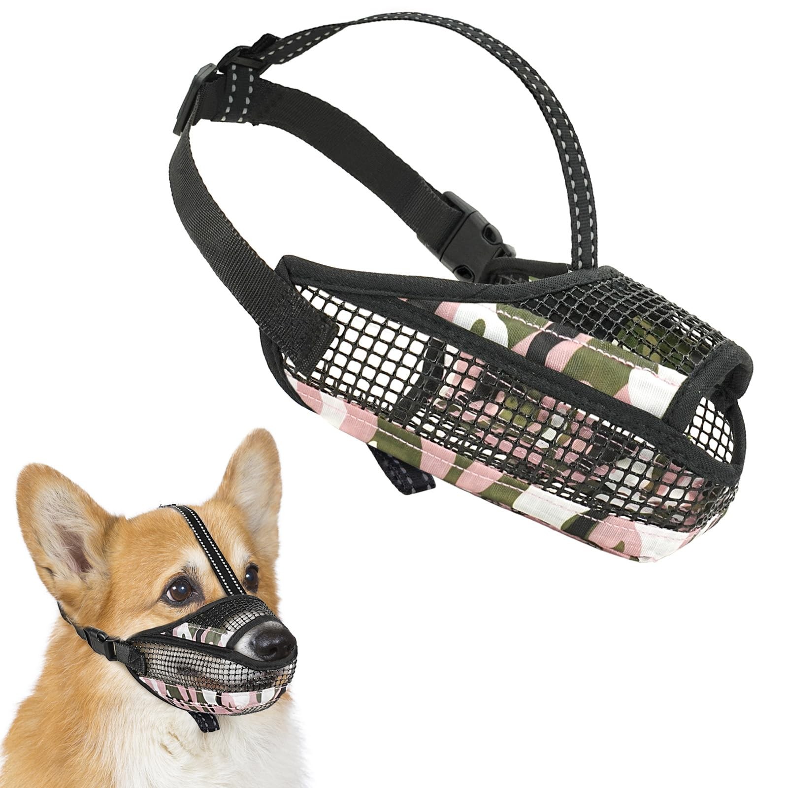 Soft Mesh Dog Muzzle with Reflective Adjustable Strap, Lightweight Muzzle for...