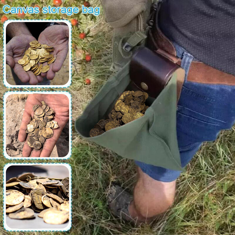 Portable Foldable Metal Detecting Finds Pouch Canvas Drawsting Waist Bag Outdoor