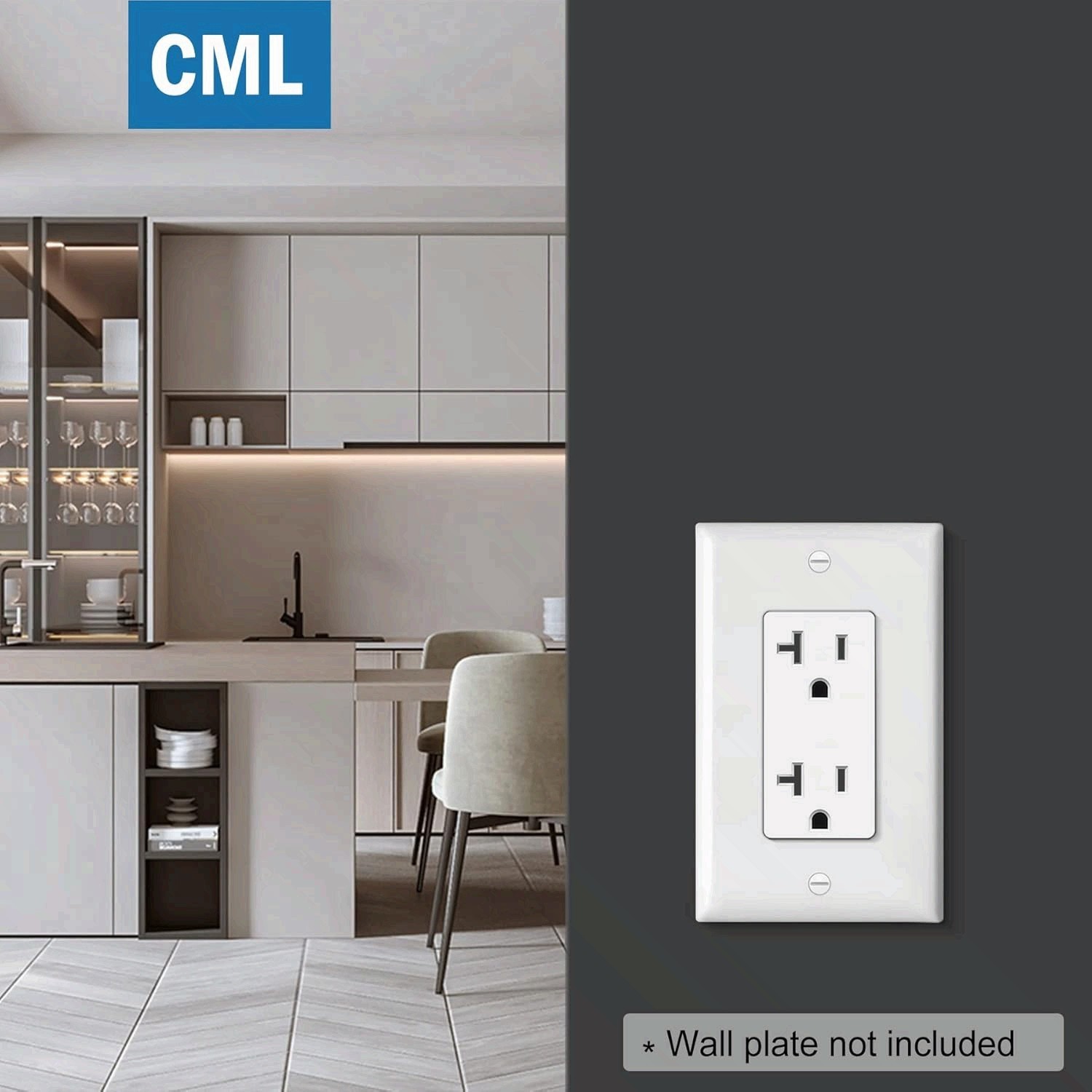 20 Amp Decorator Wall Receptacle, Decor Electrical Outlets, 20A/125V