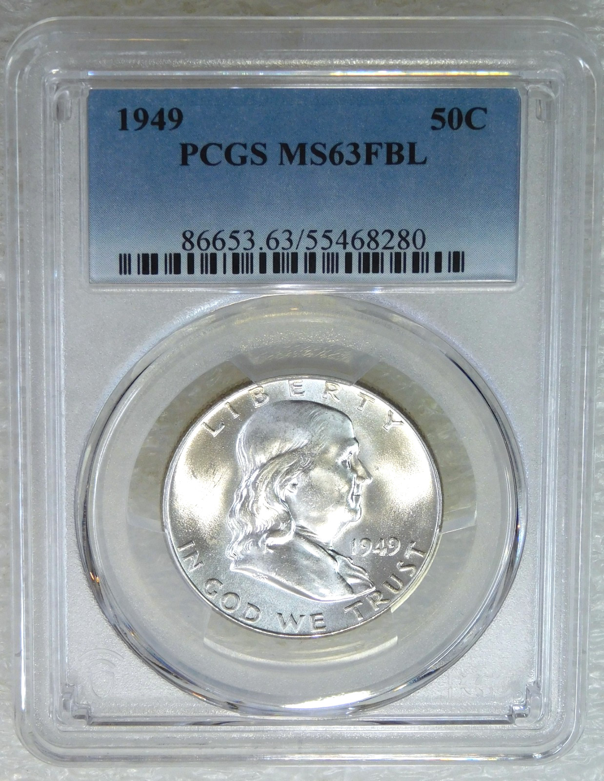 1949 P Franklin Half Dollar PCGS MS63FBL Frosty PQ Just Graded New Holder #J283E