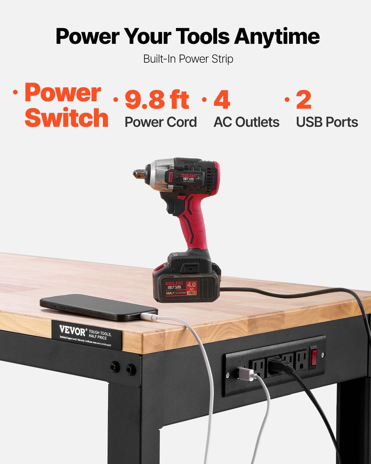 Garage Workbench 2000lb Capacity 48x20in Surface Height Adjustable
