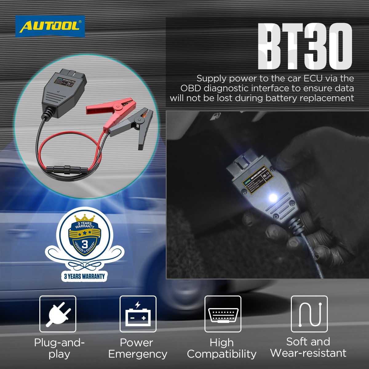 OBD2 OBDII Vehicle Computer ECU Memory Saver 12V Car Battery Replacement Tool