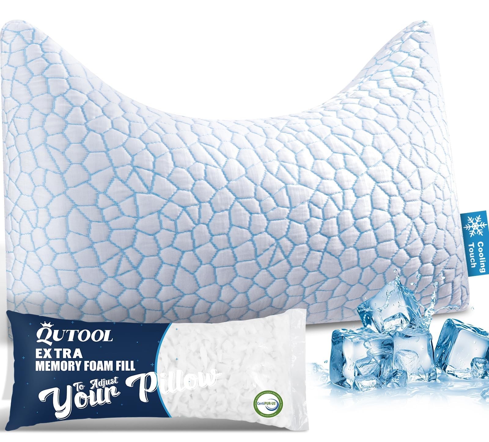 Cooling Side Sleeper Pillow for Neck and Shoulder Pain Relief, Adjustable Cur.