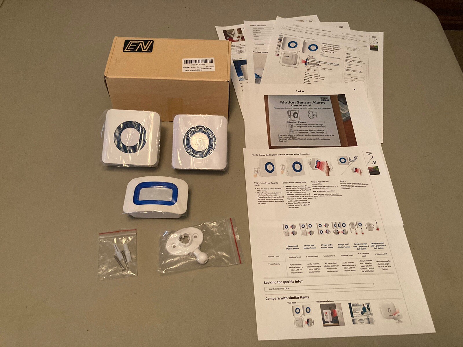 EverNary Caregiver Indoor Motion Sensor Alarm and 2 Receivers BW PIR-2T1