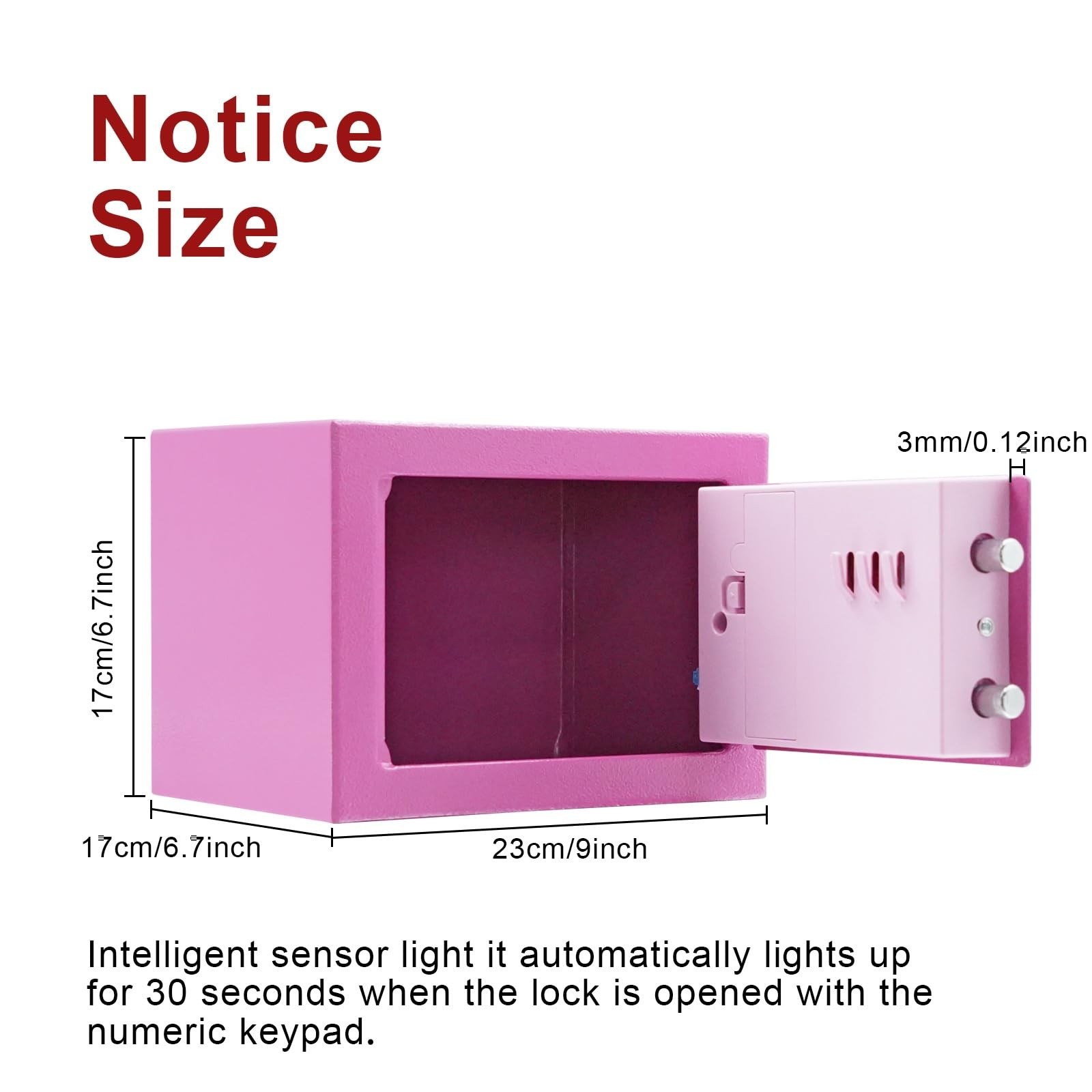 Pink Safe Box with Sensor Light Electronic Digital Keypad Steel Small Safe