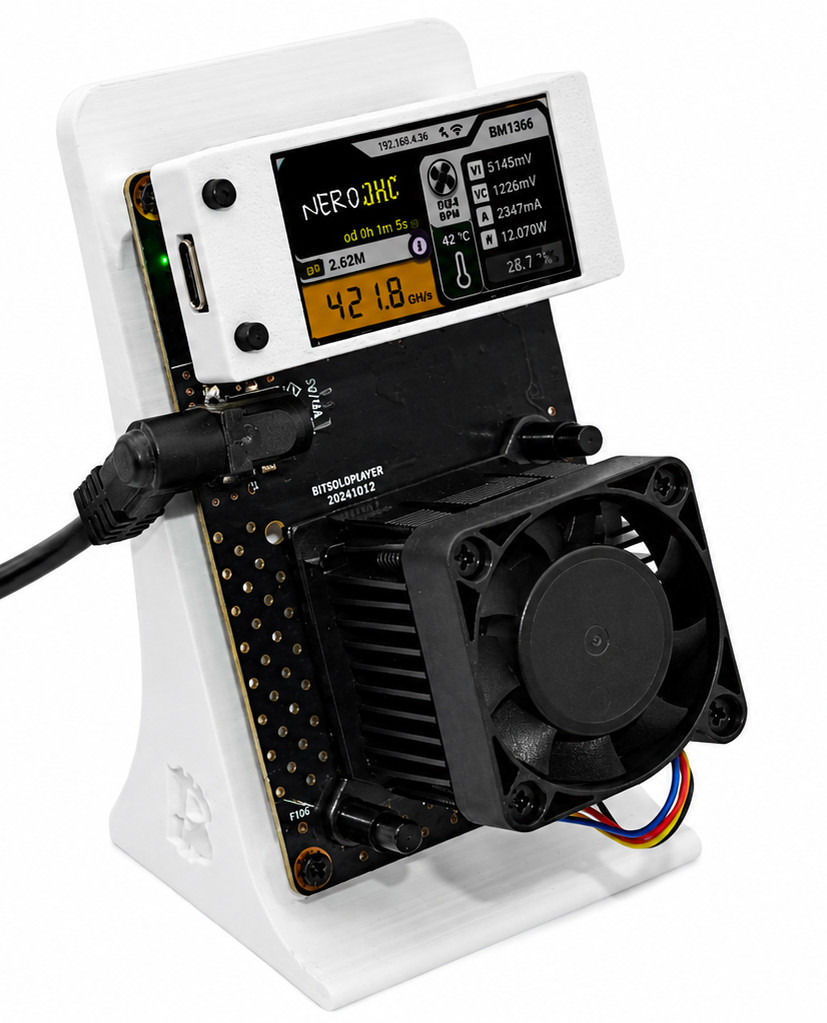 NerdAxe 500G White Solo Bitcoin Miner 400–500GH/s BM1366 Wi-Fi Display & PSU
