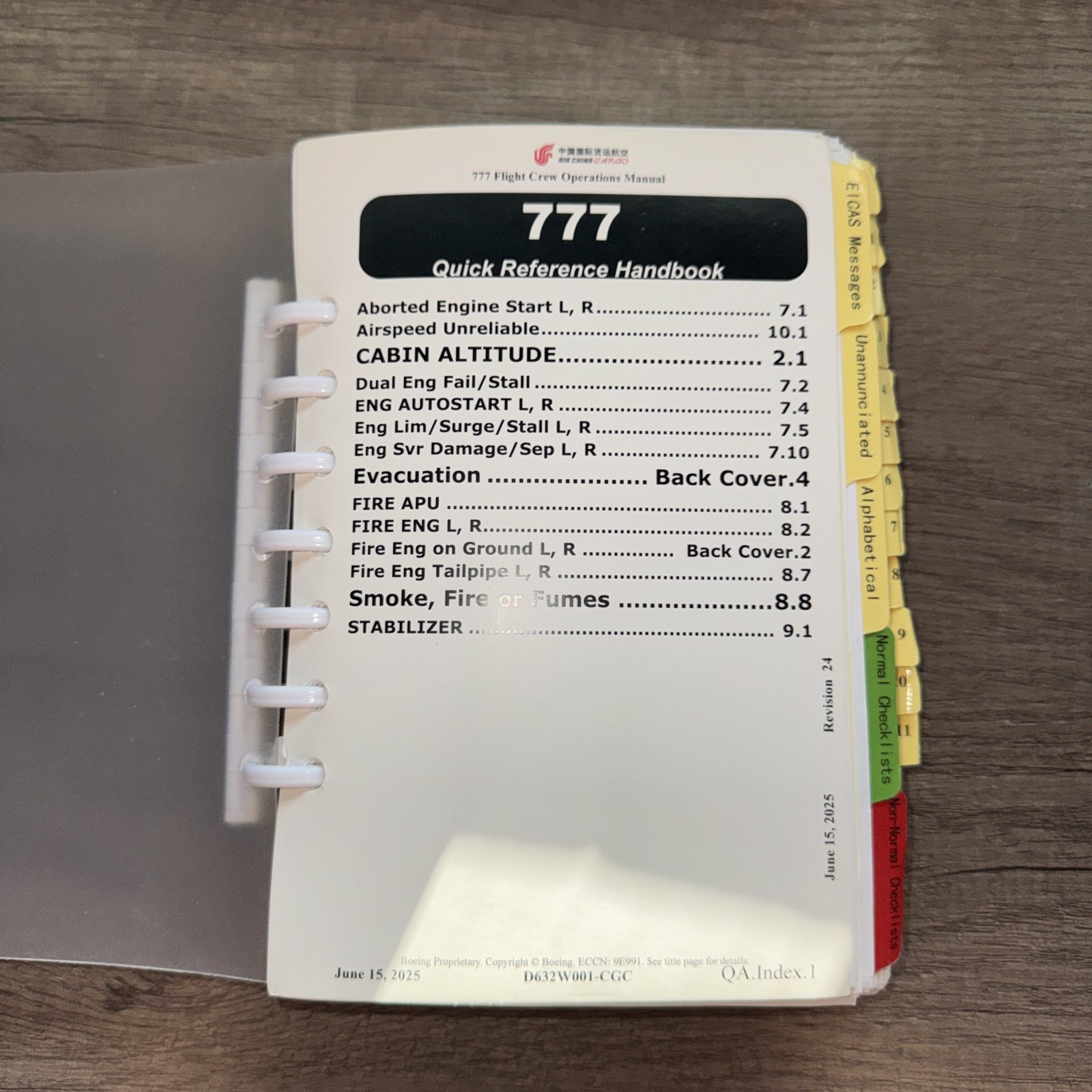 Air China Cargo B777 Quick Reference Handbook for Crew Operations Manual 2025