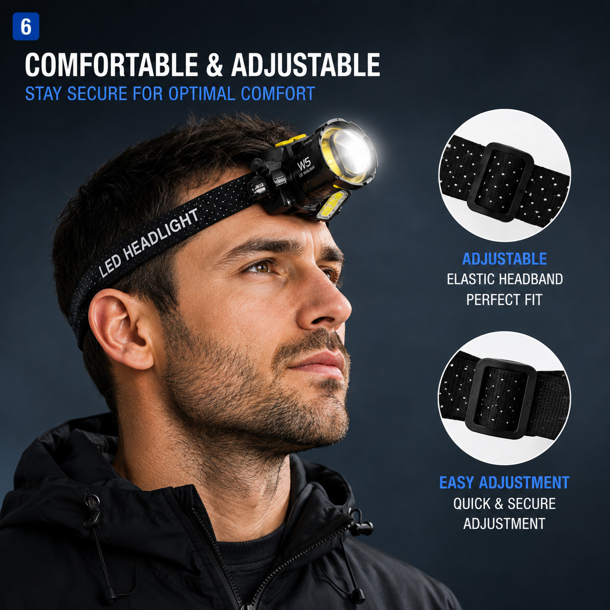 LED Headlamp Motion Sensor Rechargeable Built-in Battery Zoomable Waterproof
