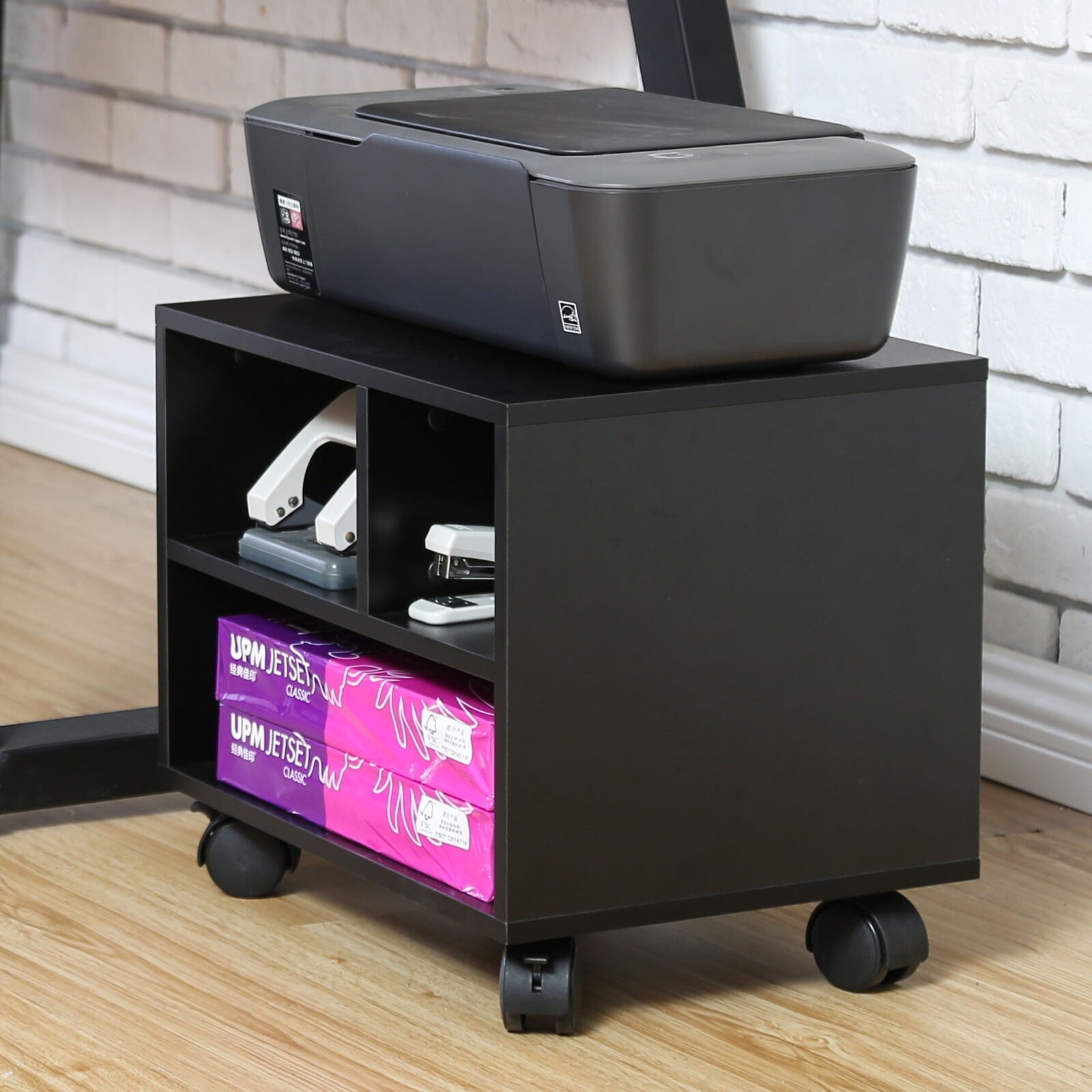 Mobile Under Desk Printer Stand w/Wheels Portable Printer Cart w/3 Compartments