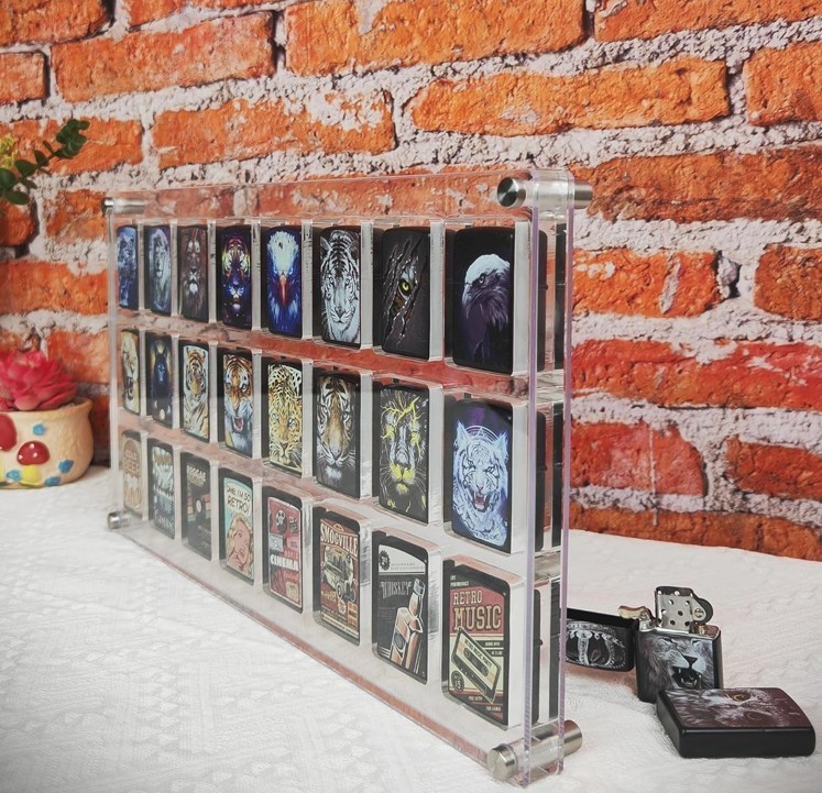 Wall Mount 24 Slot Acrylic Display Case Cabinet for Zippo Lighters Collectors