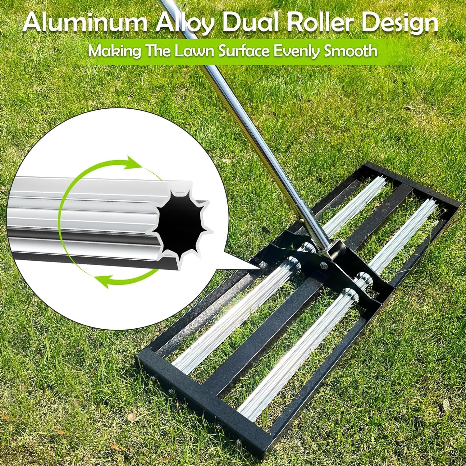 Lawn Leveling Rake 40"x10", Lawn Leveler with Aluminum Rollers, Yard Leveling...
