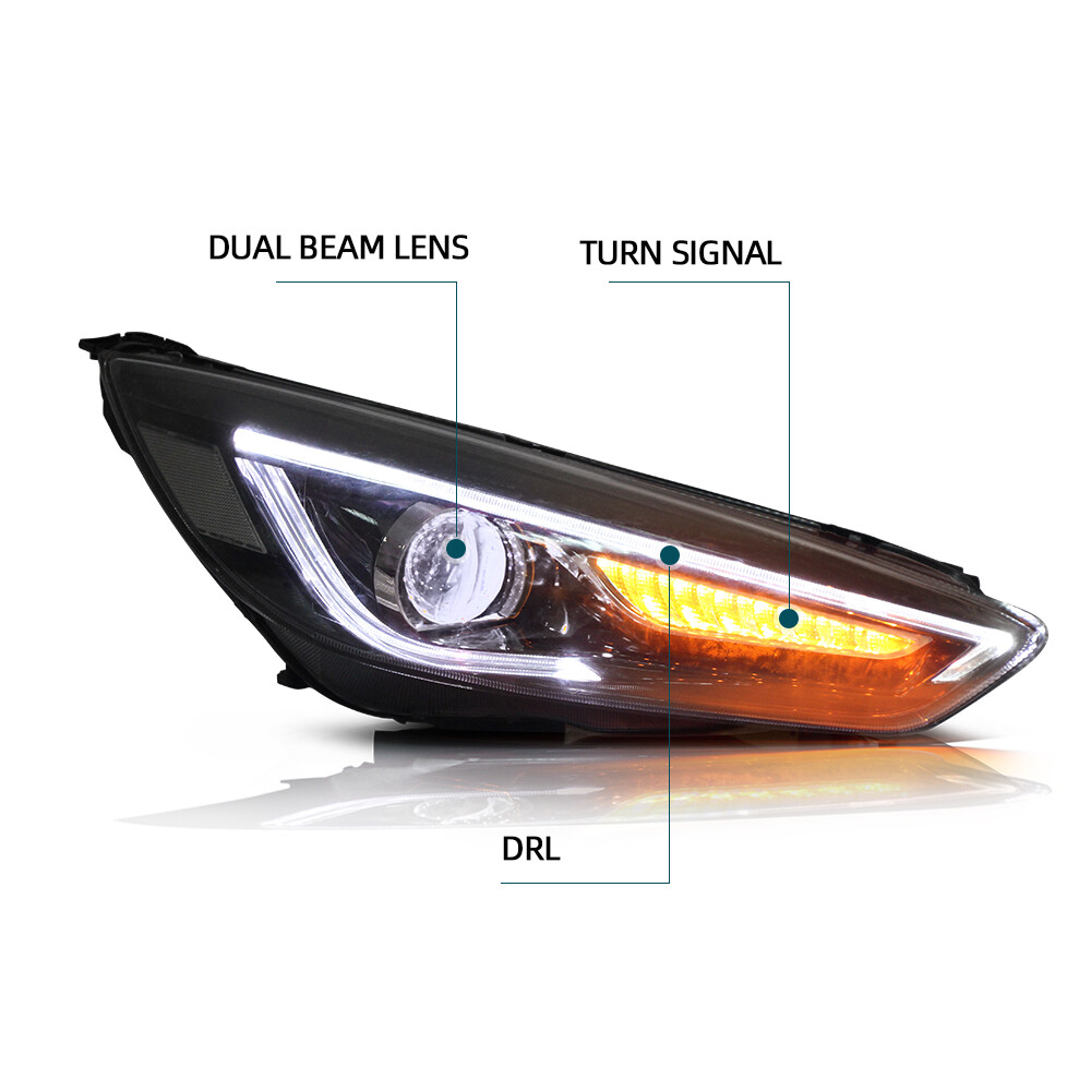2015-2018 VLAND LED Projector Headlights w/Sequential Turn sig For Ford Focus