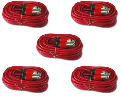 5Pack 25 Ft Foot Shielded Audio XLR Mic Microphone Cable MALE to FEMALE cord RED
