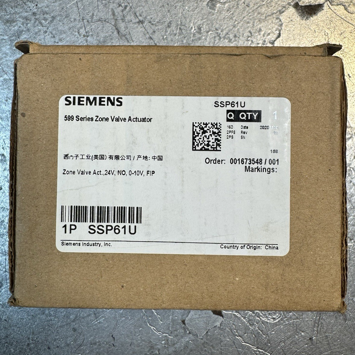 Siemens SSP61U 599 Series HVAC Zone Valve Actuator 24 V MPN SSP61U