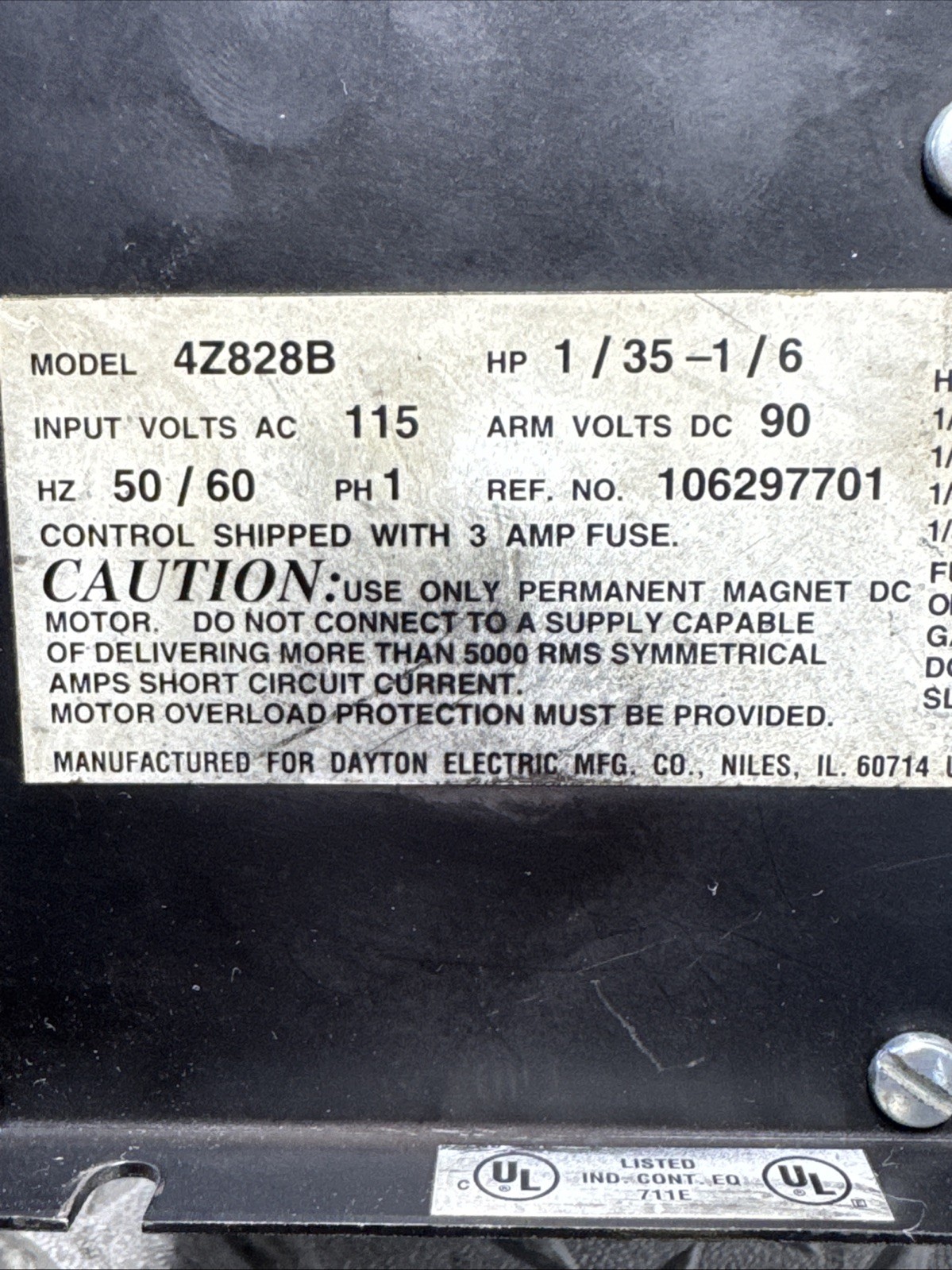 Dayton 4Z828B Dc Speed Control Hp 1/35-1/6 C-15