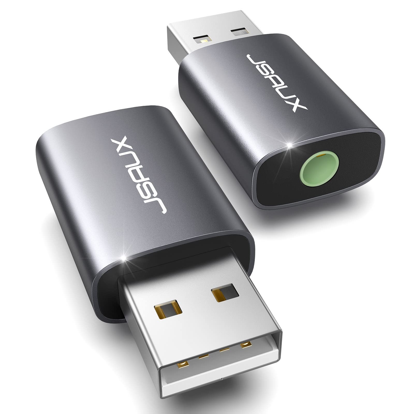 2 Pack USB to 3.5mm Jack Audio Adapter, JSAUX Grey