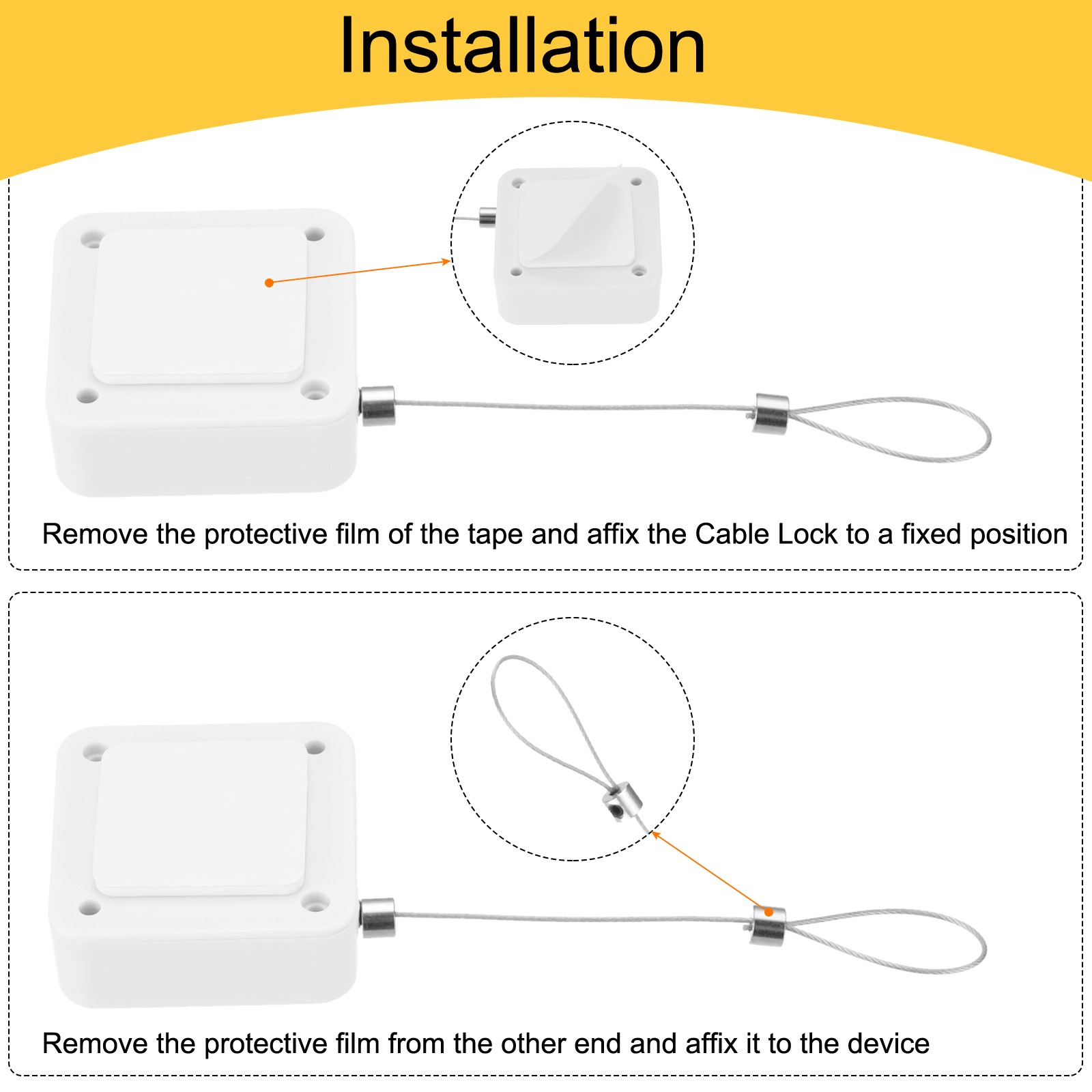 4.9 ft Retractable Cable Security Lock with Latch 600g, White, 3 Pack