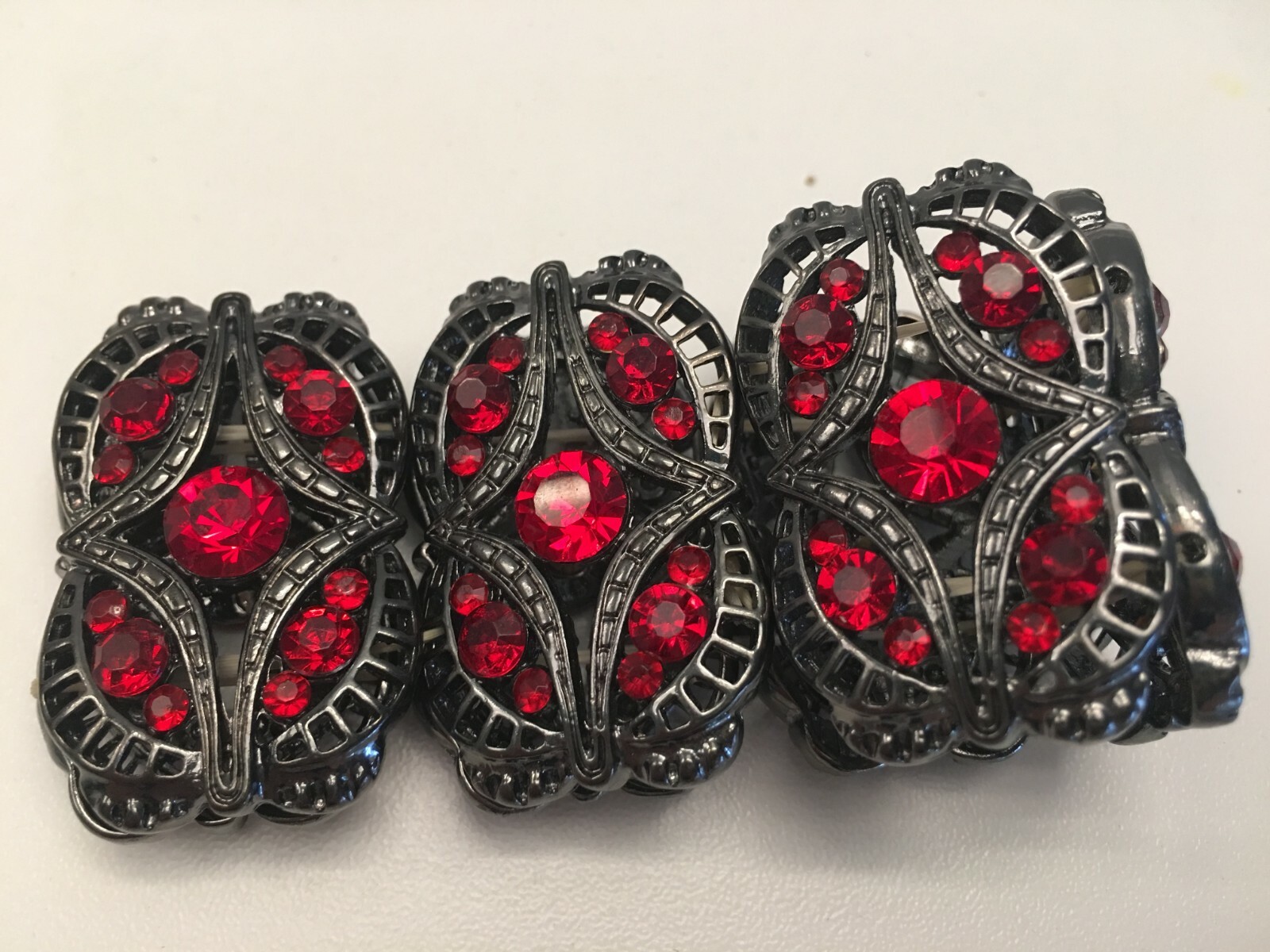 Red Stone Silvertone Bracelet