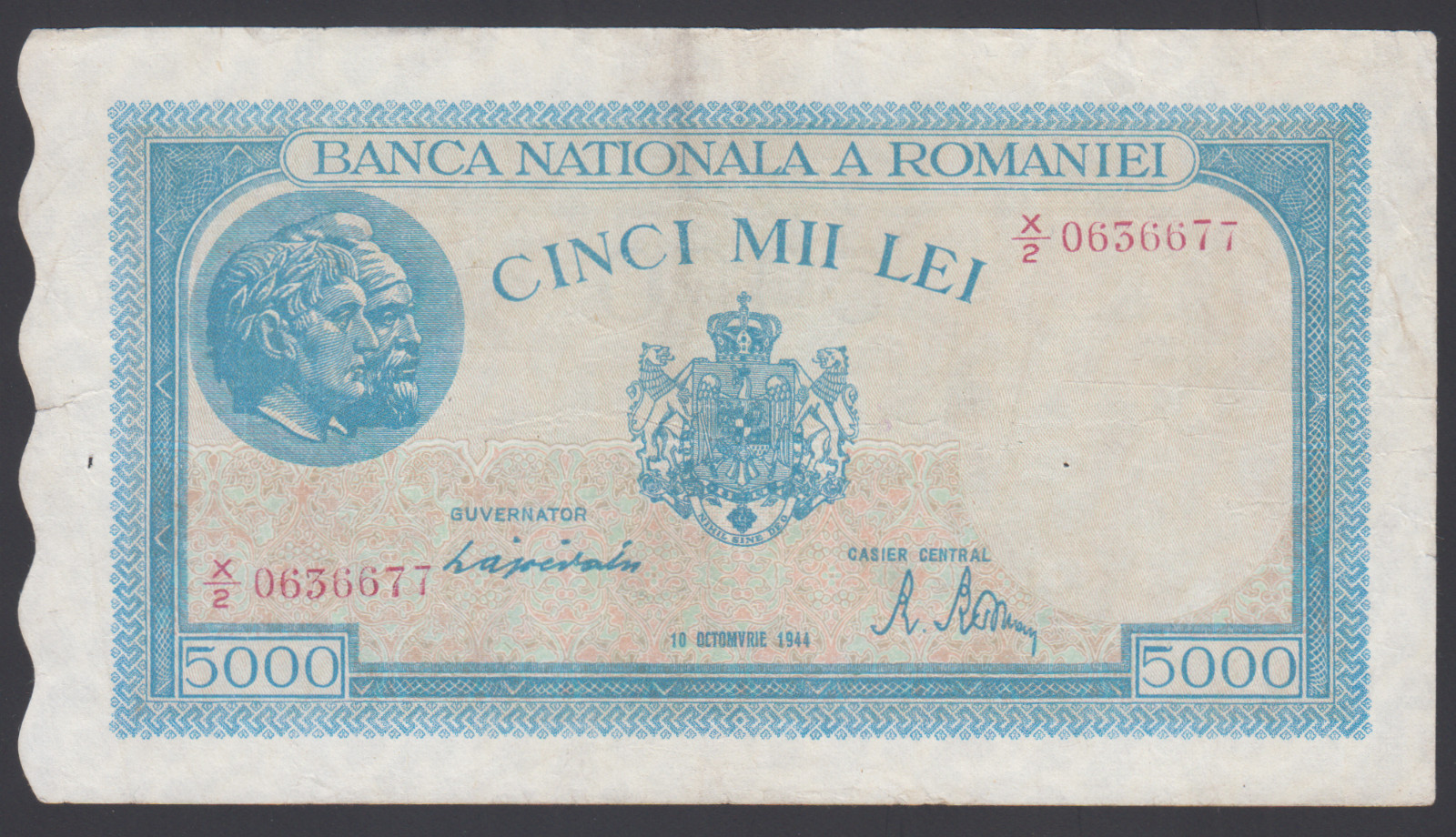 Romania  5000  Lei   1944  VF  P. 56a,   Banknote, Circulated