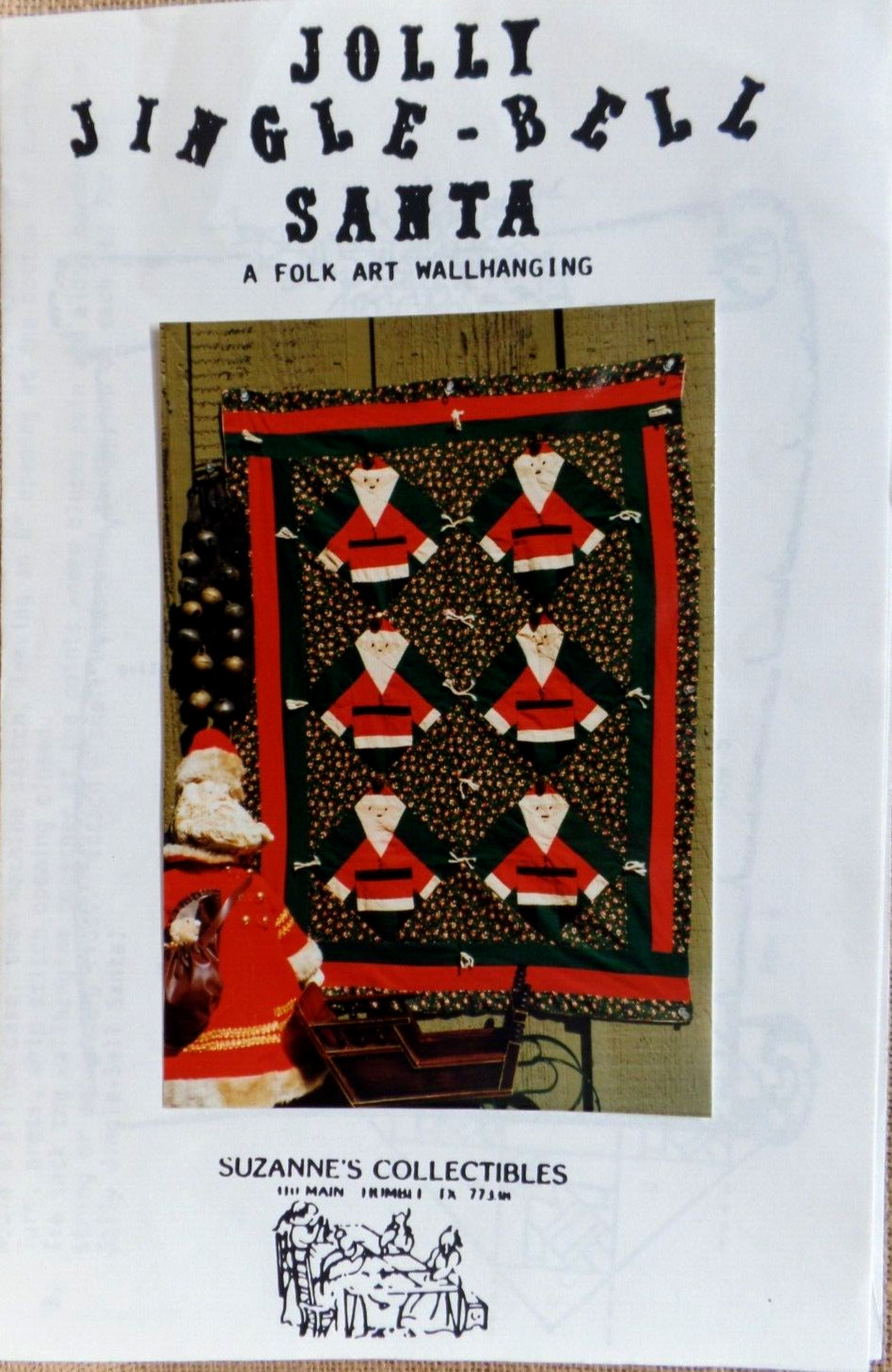 JOLLY JINGLE - BELL SANTA FOLK ART WALLHANGING  TO MAKE    UNCUT VINTAGE 1985
