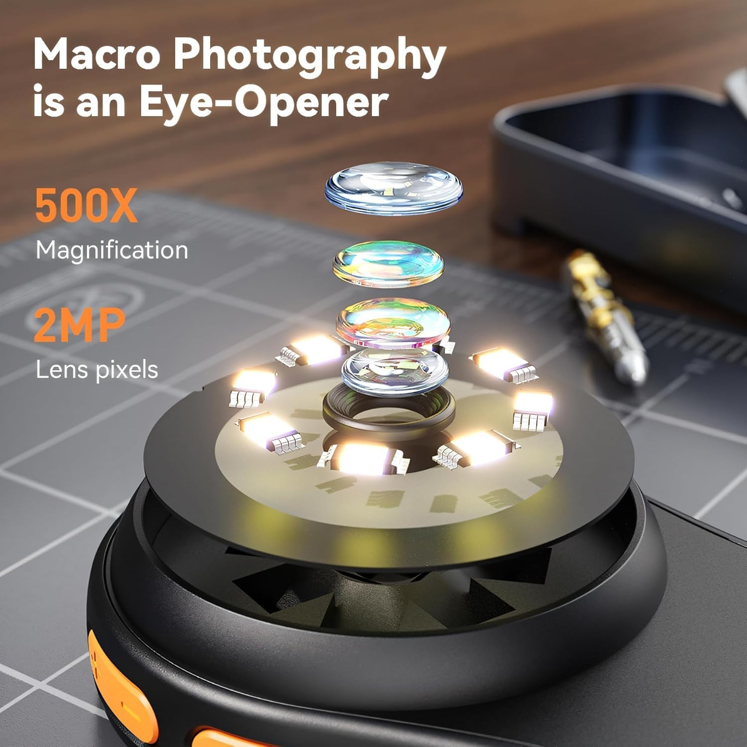 Compact 500X Magnification Microscope with 2.0'' IPS Screen & Easy USB Access