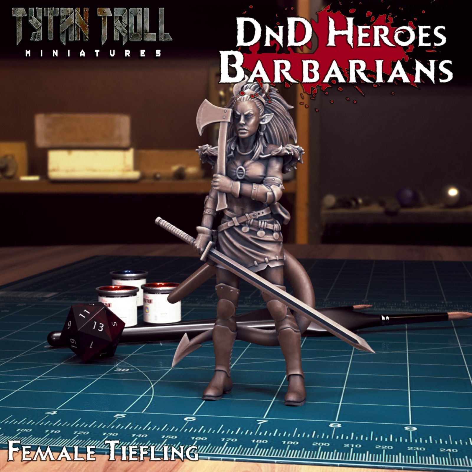 Dungeons & Dragons - Playable Character Female Tiefling - Barbarian, Fighter