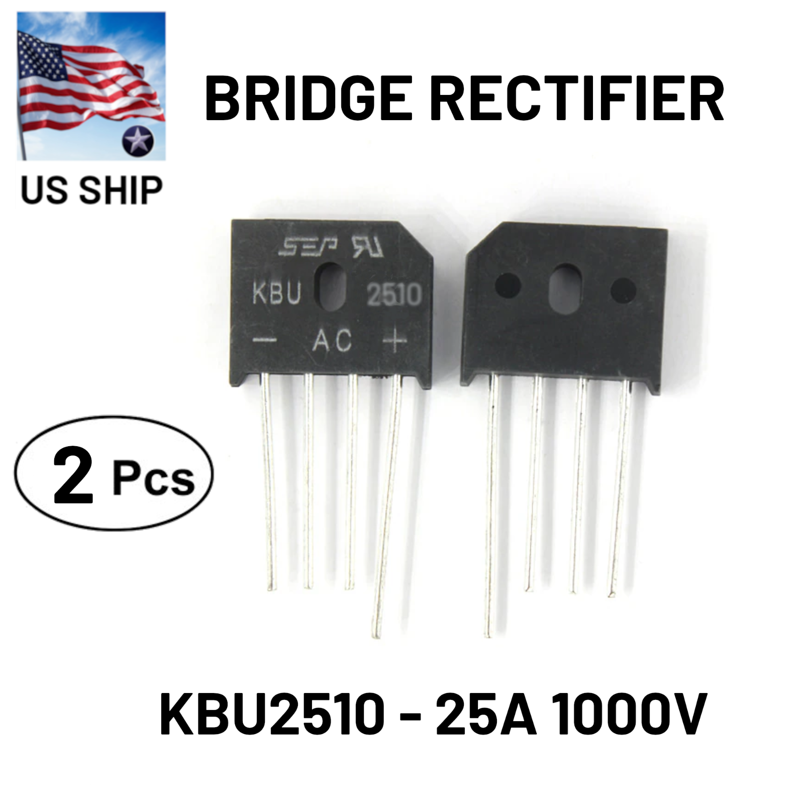 2 Pcs KBU2510 Bridge Rectifier | KBU2510 Bridge Rectifier 1000V 25A | US Ship