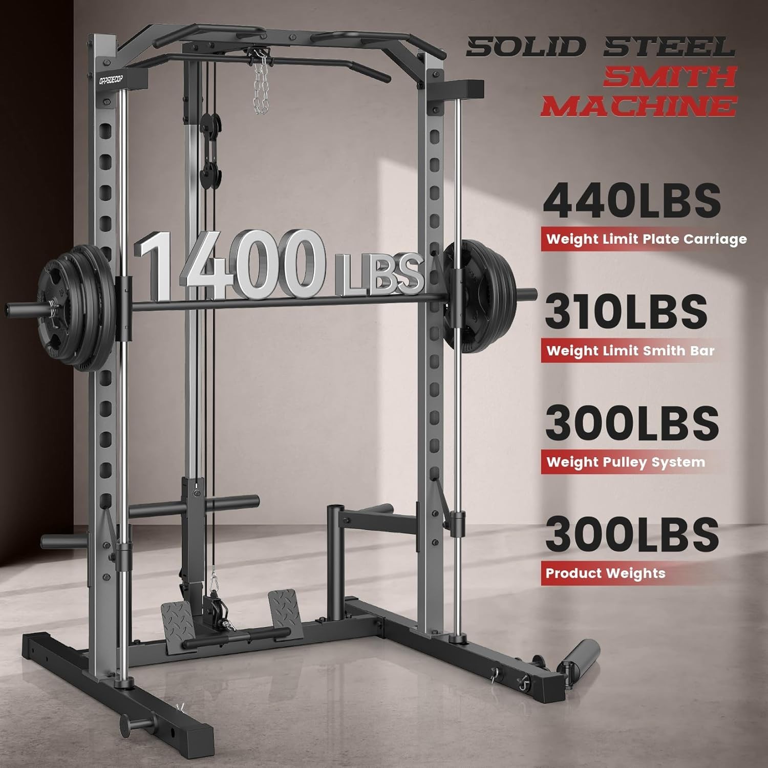 All in One Smith Machine Multi-Functional Power Rack with LAT-Pull Down System🔥