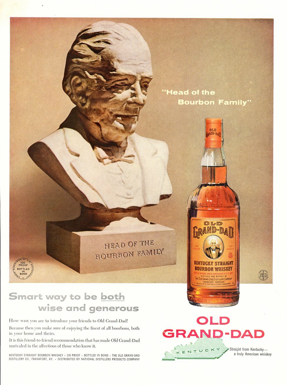Vintage advertising print Alcohol Old Grand-dad Smart Way wise and Generous 1959