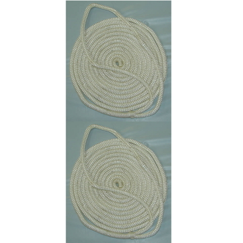 2 Pack of 3/8 Inch x 6 Ft White Double Braid Nylon Fender Lines for Boats