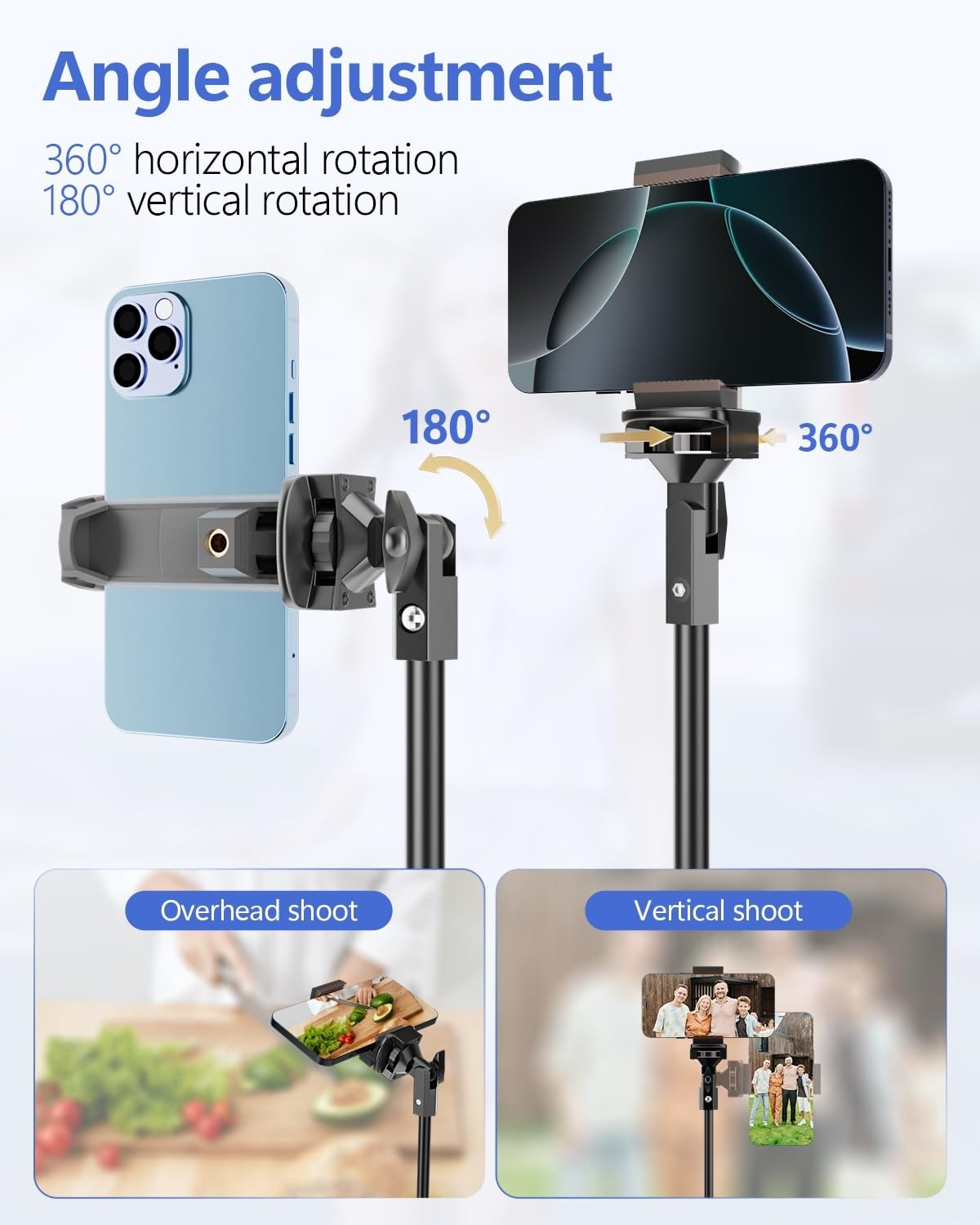 62’’ Cell Phone Tripod Stand, Adjustable Floor Cellphone Tri Pod Holder with ...