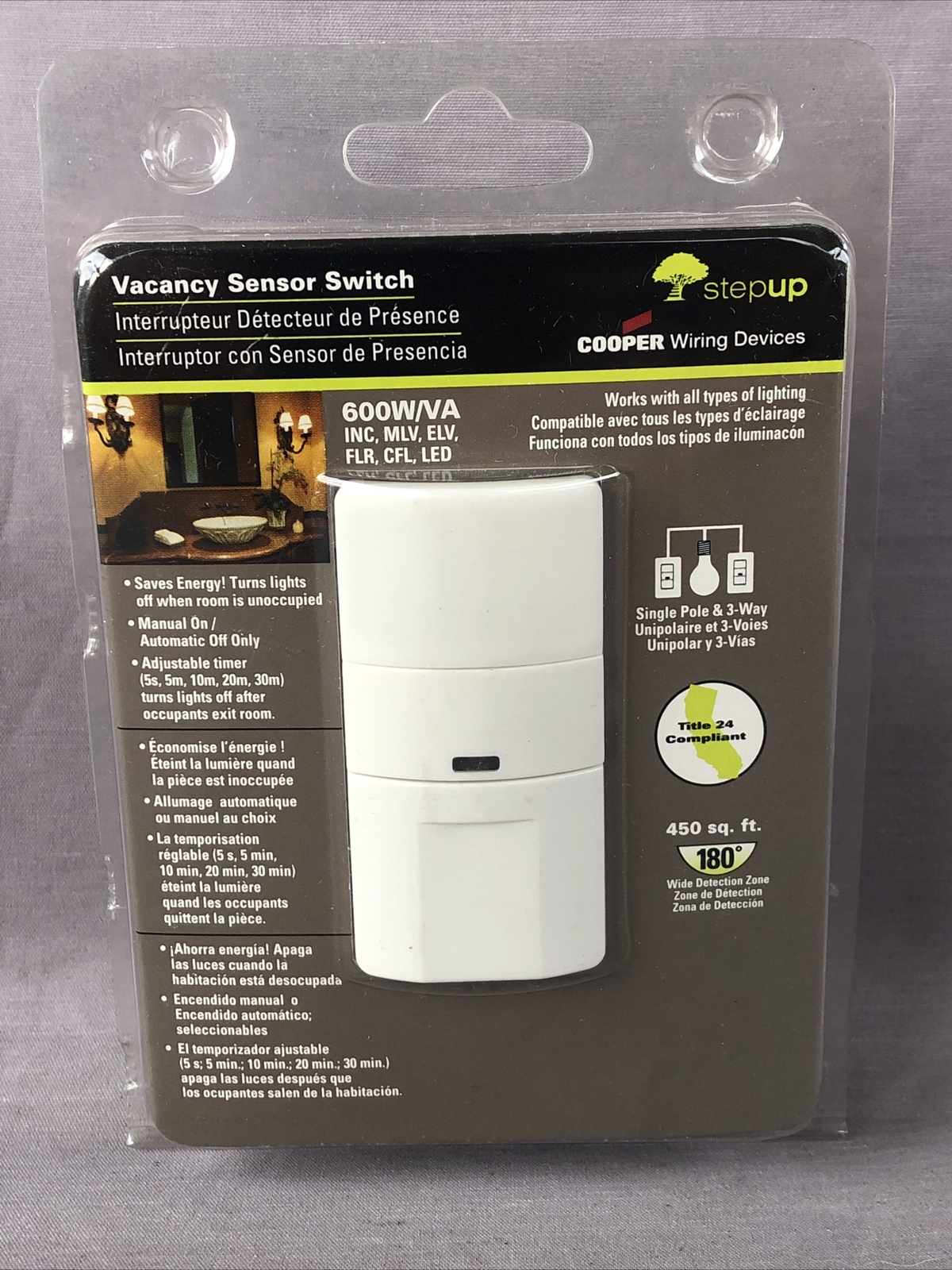 Cooper Wiring Devices Vacancy Sensor Switch 600W/VA 450 Sq. Ft.
