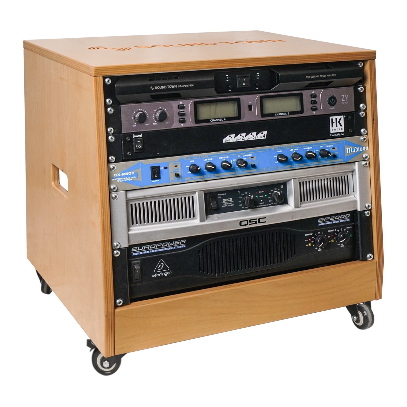 Sound Town DIY Slanted 8U Studio Rack, Plywood, Golden Oak (SDRK-8T)