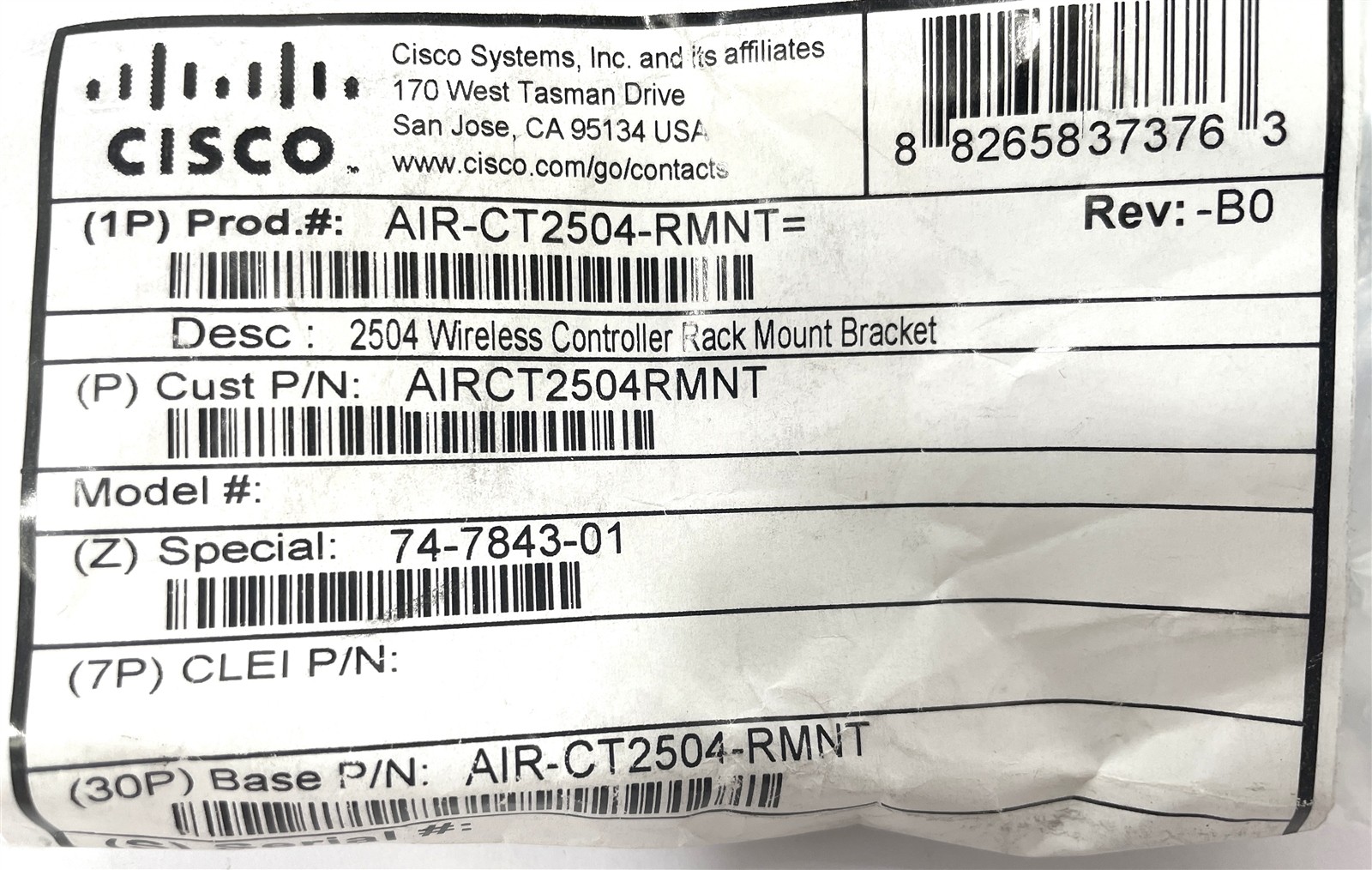 New Cisco AIR-CT2504-RMNT Rack Mount Kit for Cisco 2504 Wireless Controller