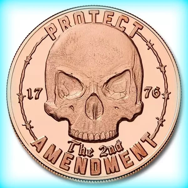 1 oz .999 Fine Copper Round - Skull Protect the 2nd Amendment 1776