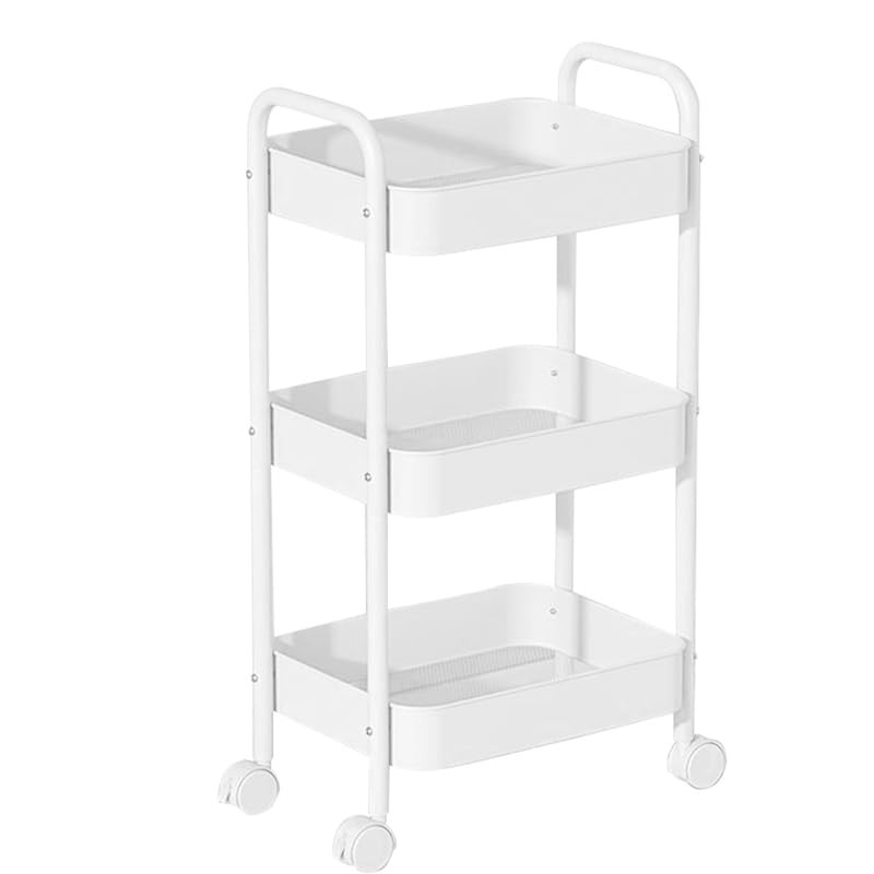 3-Tier Rolling Utility Cart Heavy Duty Metal Cart with Lockable Wheels for Of...