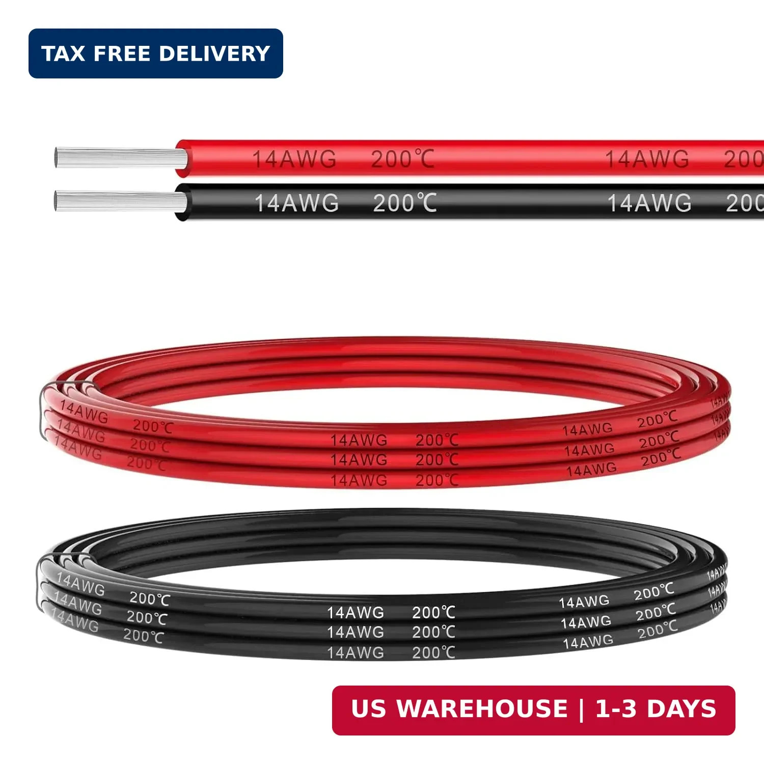 14 Gauge 10FT 2 Conductor Silicone Electrical Wire, 14 AWG Red Black 2mm Wire Co