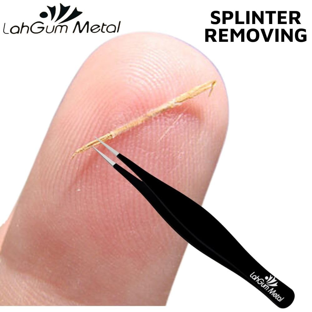 Super Sharp Pointed Tweezers Precision Fine Point Tip Ingrown Yellow & Black