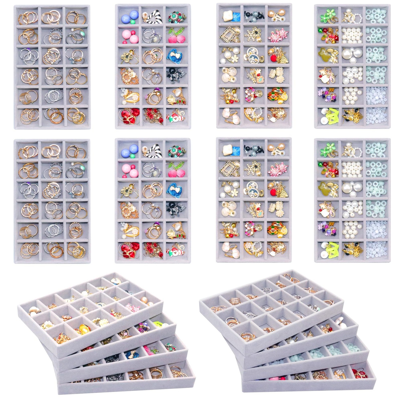 8 Pack Earring Organizer Holder Velvet Jewelry Tray for Drawer Stackable Jewe...