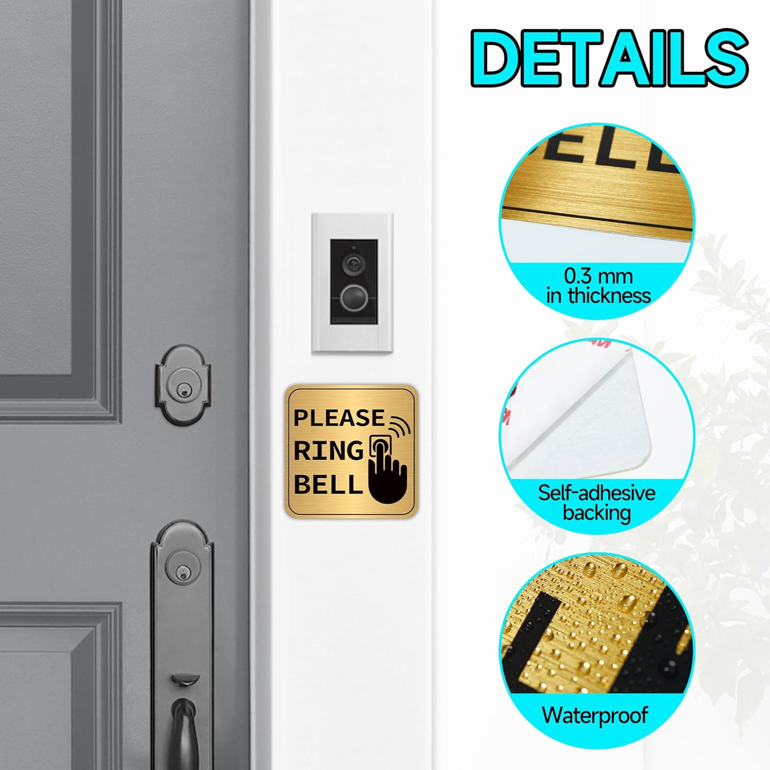 4PCS Please Ring Doorbell Sign Sticker，Self-Adhesive Waterproof Brushed Gold Ple