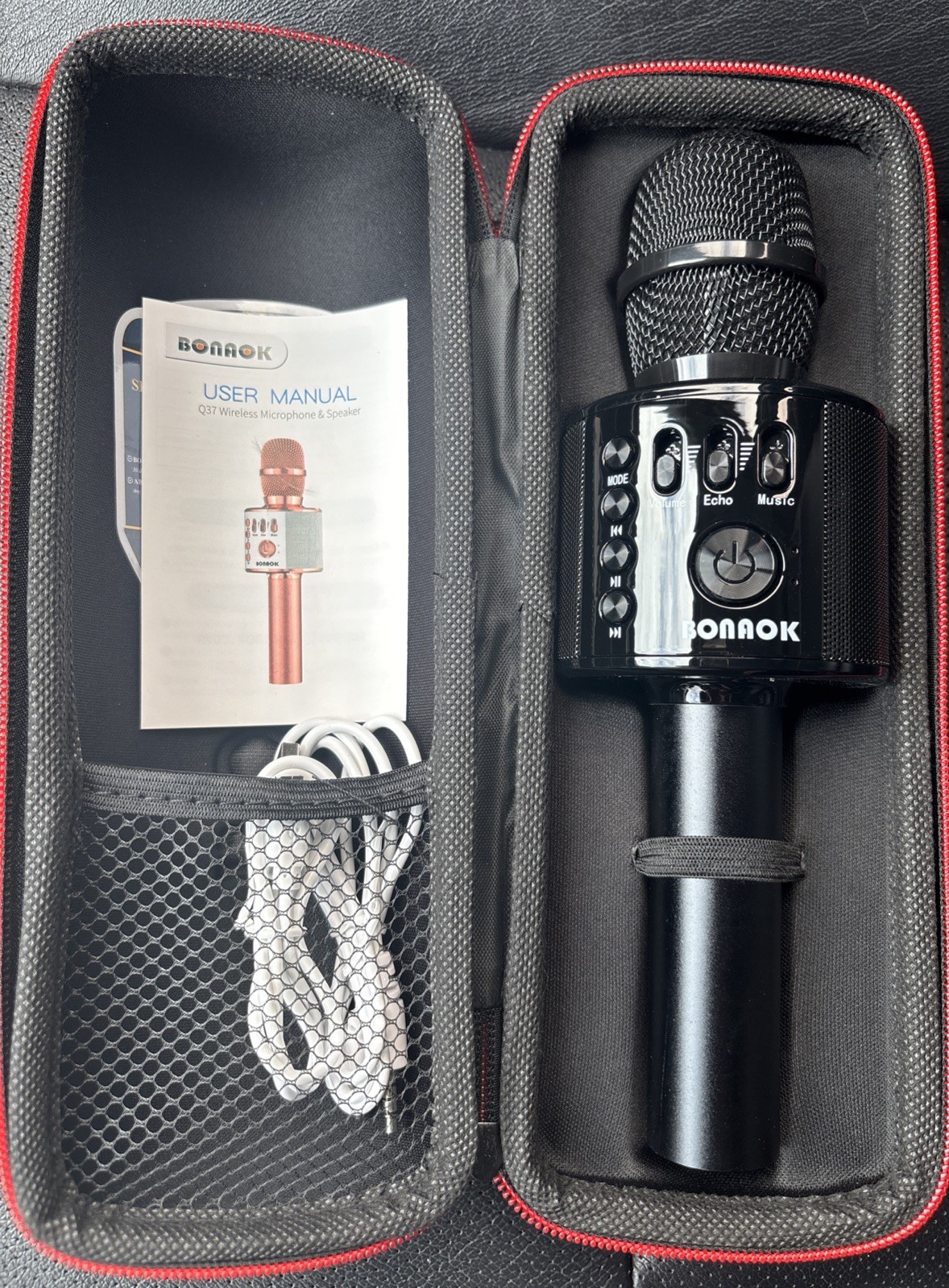 Bonaok Wireless Bluetooth Karaoke Microphone - Black Q37