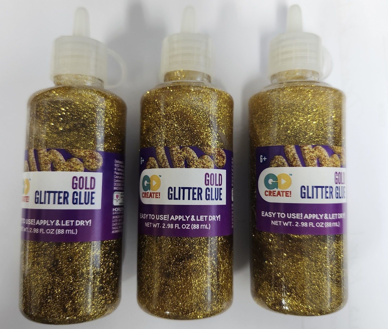 Glitter Glue 3 GO CREATE GOLD Each 2.98 oz Lot Of 3