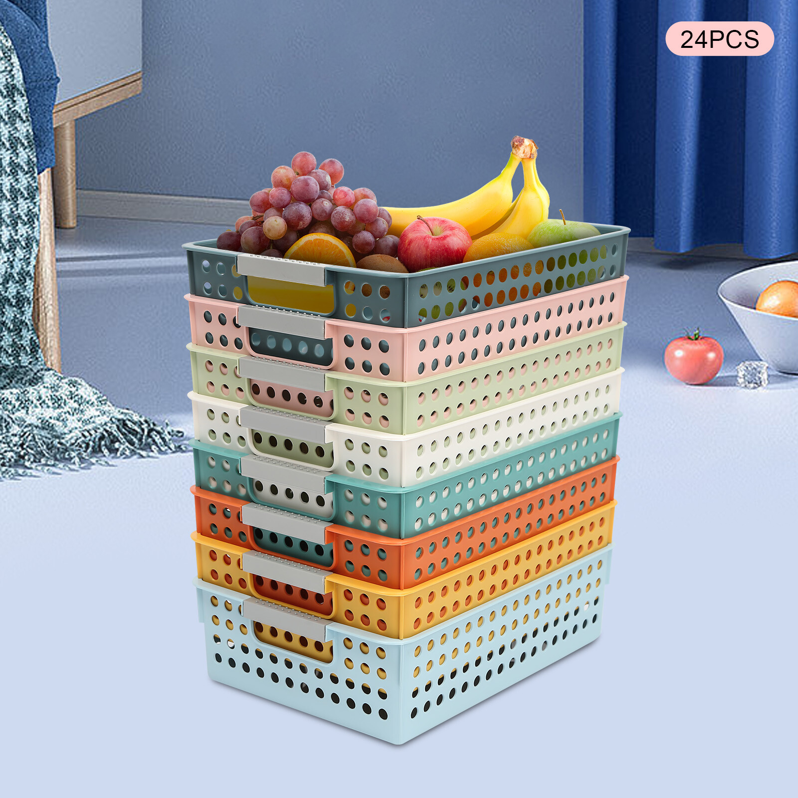 24 Pack Rectangular Classroom Baskets Colorful Organizer Storage Bin Book Baske