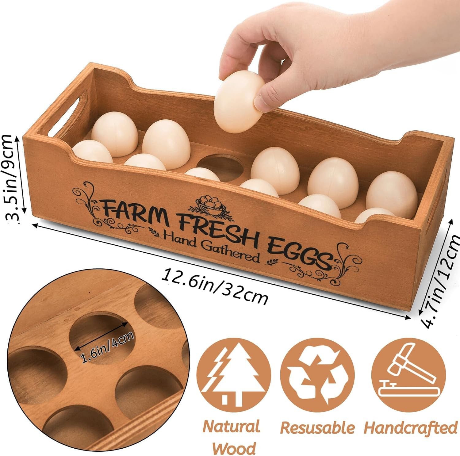 Wooden Egg Holder for Countertop, Stackable 2-Tier Egg Crates for 24 Eggs wit...
