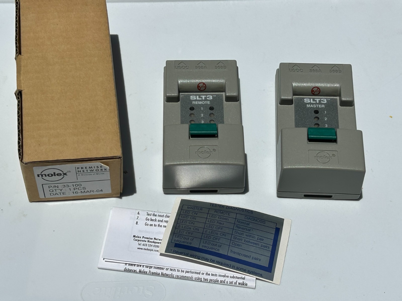New Molex Premise Network Scanner LAN Cable Tester Master & Remote SLT3 33-100