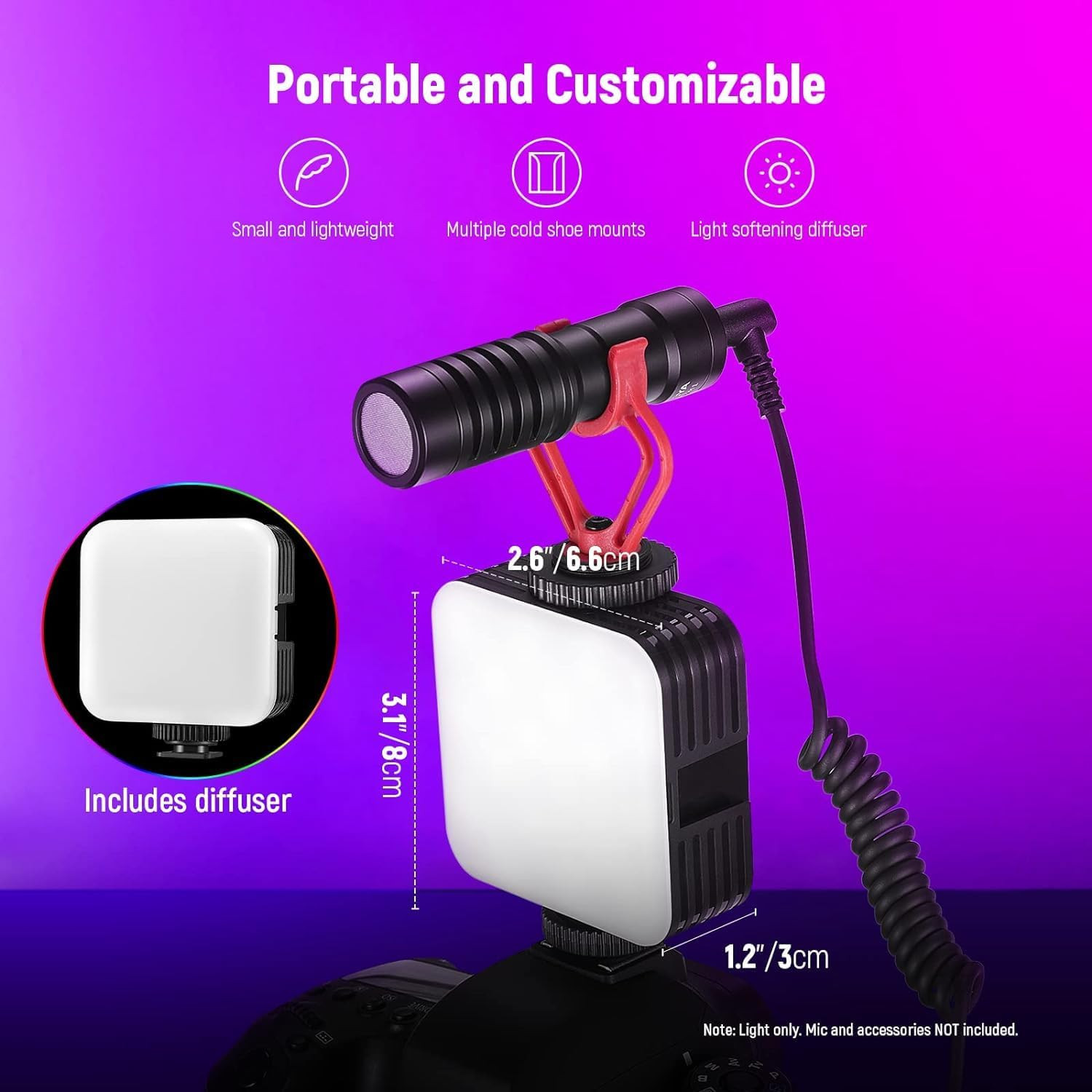 Magnetic RGB LED Camera Light Panel 360° Mini Video Lamp USB Rechargeable 6W