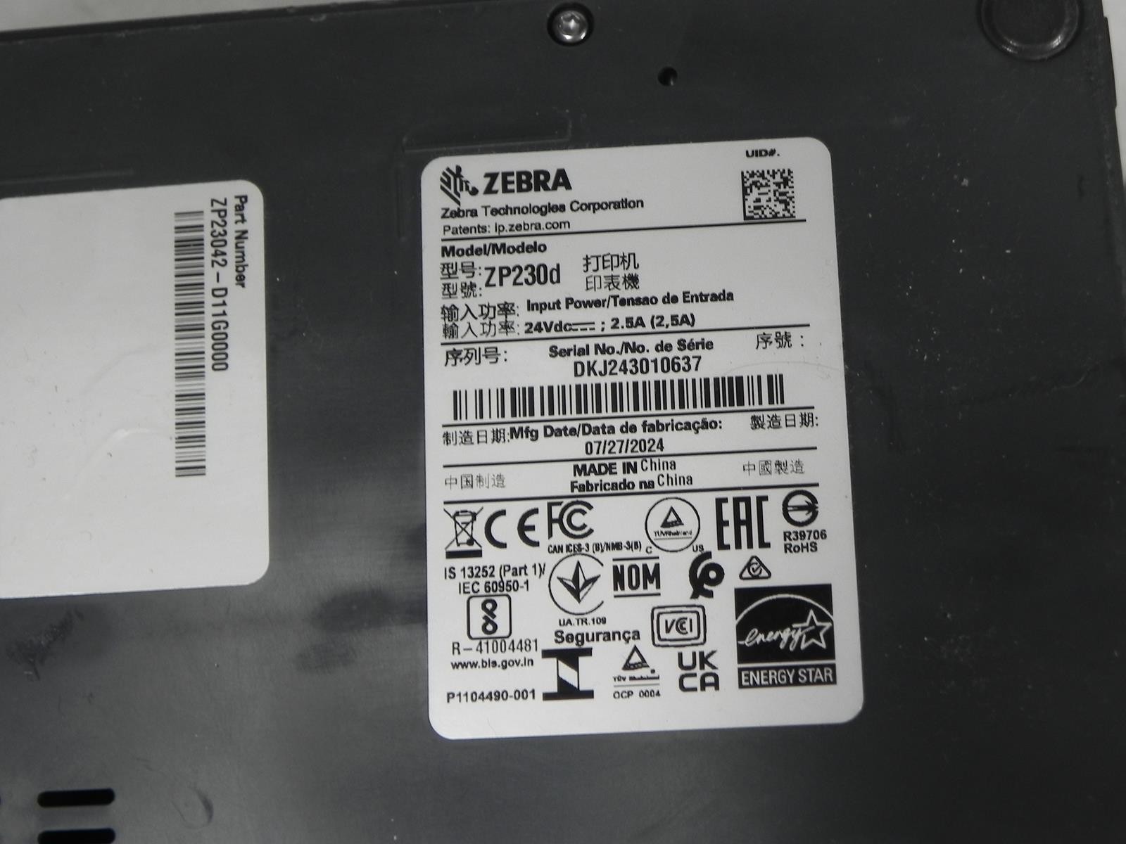 Zebra ZP230d Direct Thermal Barcode Label Printer Gray