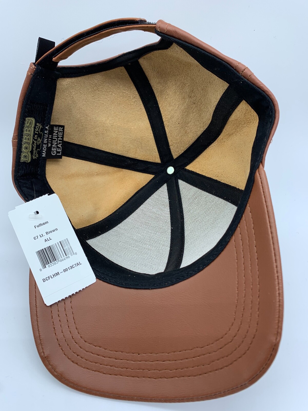 NEW DOBBS MENS FULHAN GENUINE LEATHER BASEBALL CAP MADE IN USA ONE SIZE BLACK