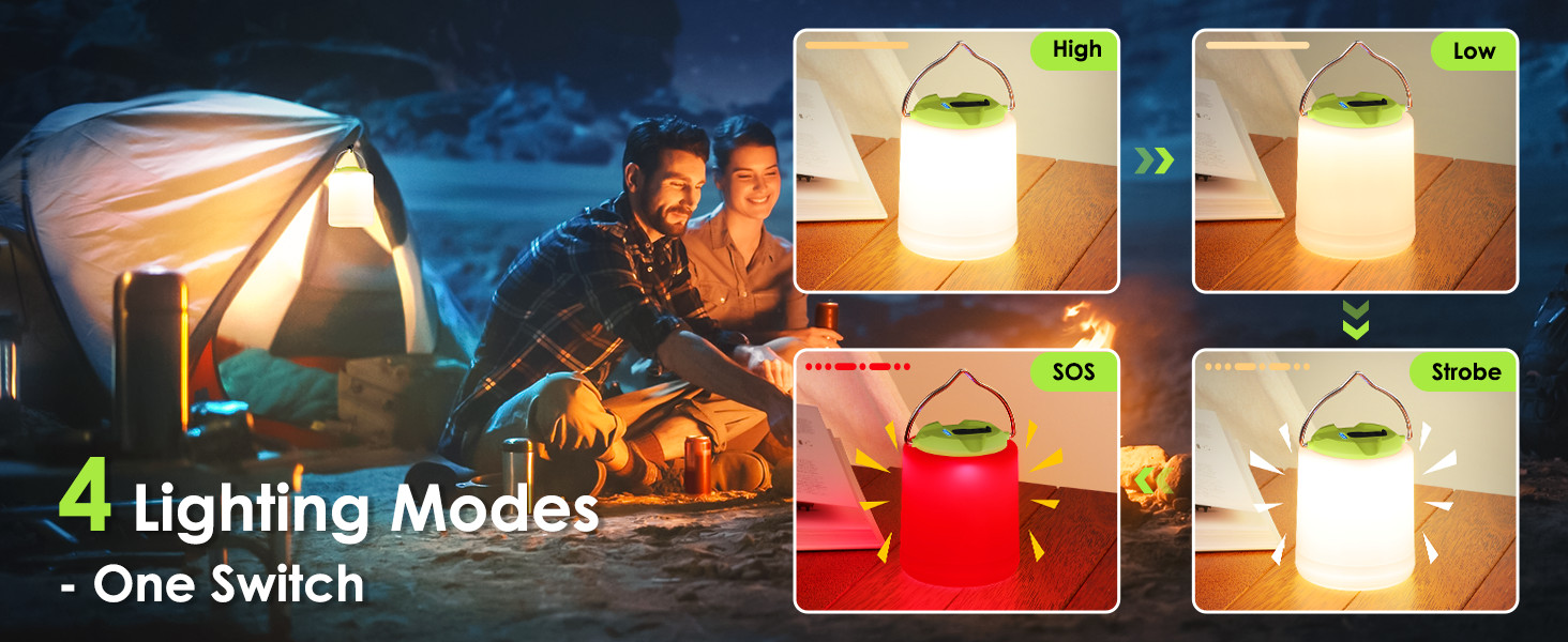 LED Camping Lantern, Rechargeable Camping Light, 4 Modes Outdoor Flashlights