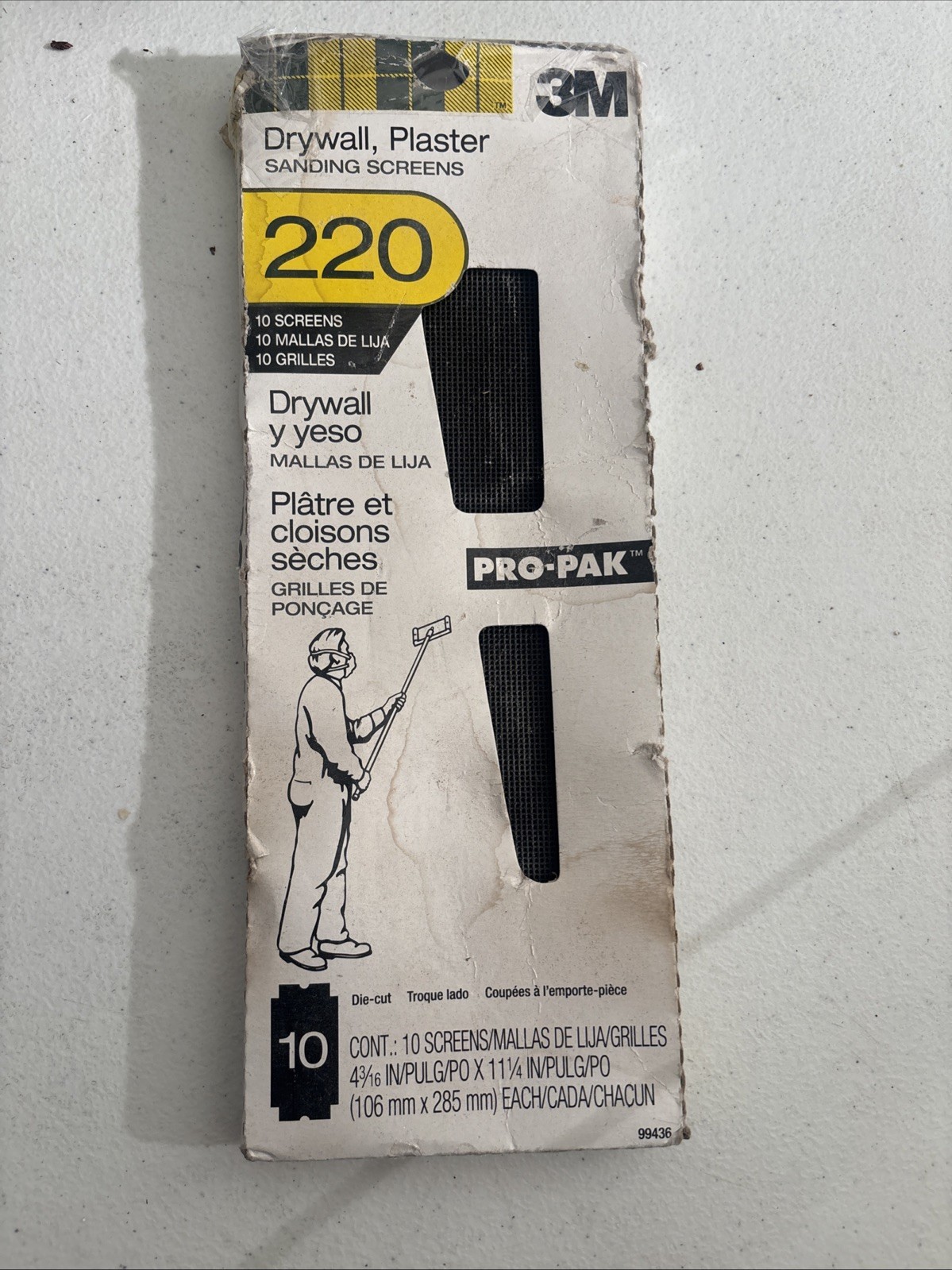 3M 99436 Drywall Sanding Screens, 220-Grit, 4-3/16" x 11-1/4", Black, 1-Pk of 10
